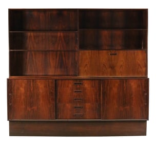 Contemporary Scandinavian Walnut Multi-Compartment Cabinet Sideboard