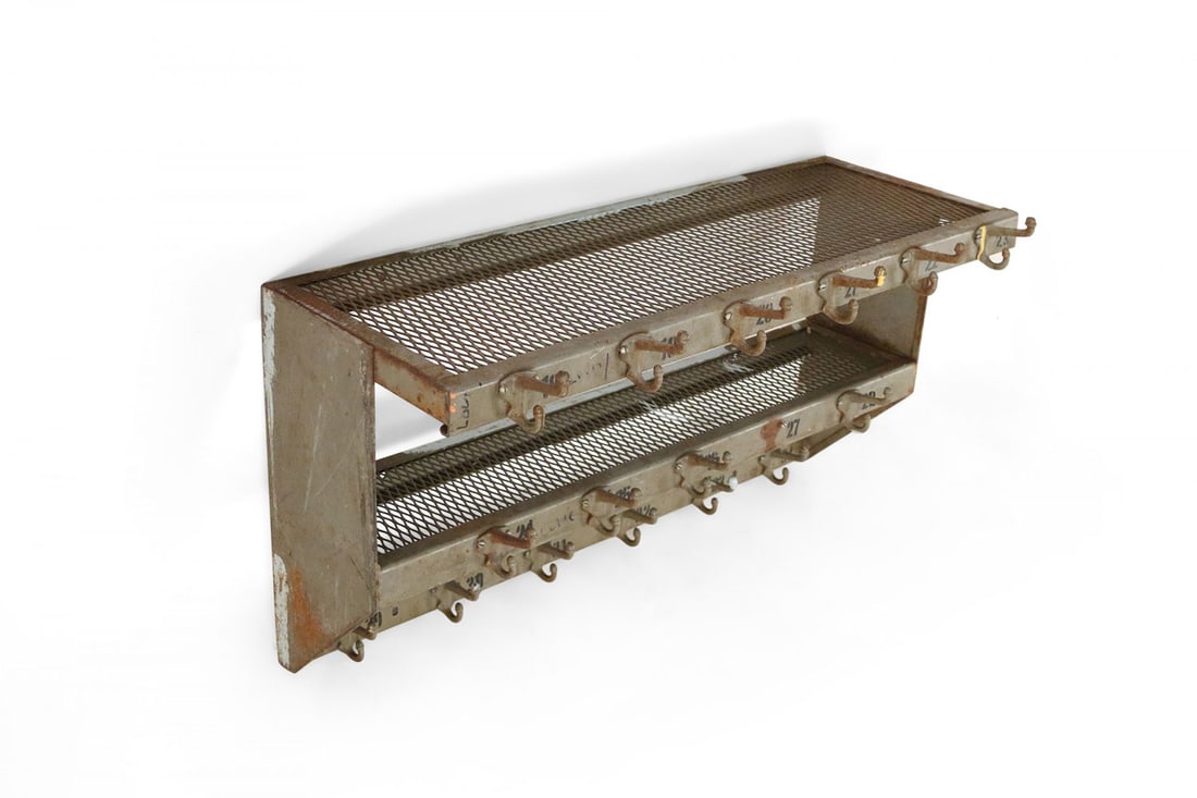 Mid-Century Industrial Unfinished Metal and Mesh Multi-Hook Wall Rack (1 of 9)