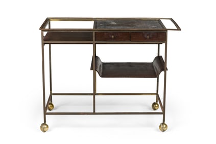 Paul McCobb American Mid-Century Brass and Wood Bar Cart