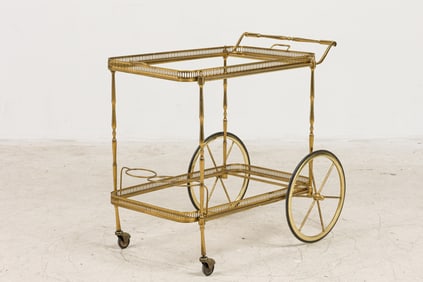 Italian Mid-Century Hollywood Regency Style Brass and Glass Tea / Bar Cart