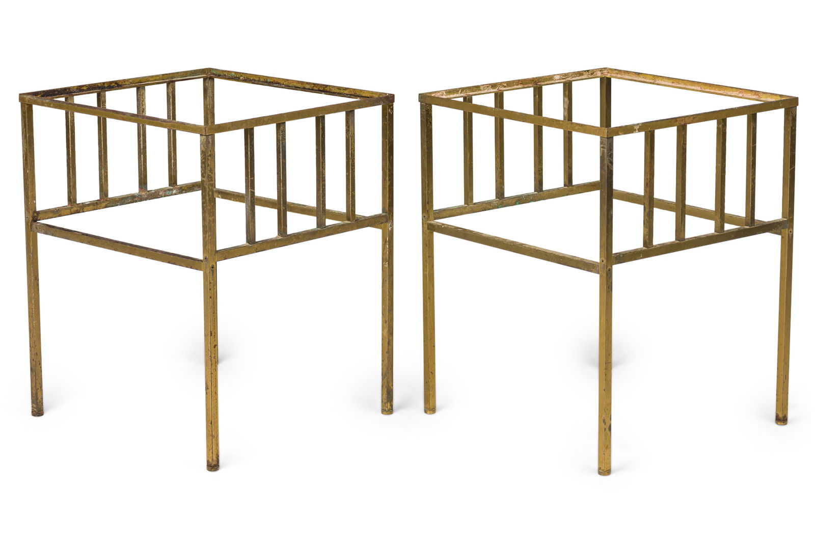 Pair of Mid-Century American Two Tier "Cage" Brass End Table Frames (1 of 9)