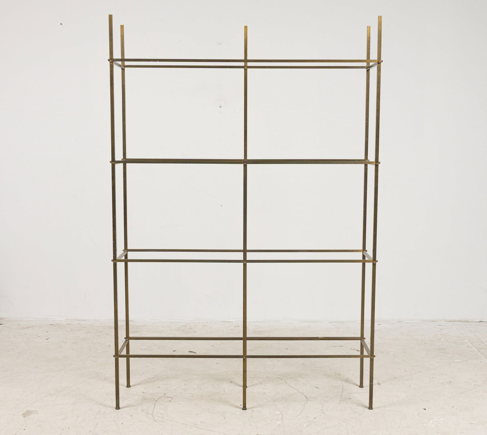 Mid-Century Double Compartment Four Shelf Brass Frame Etagere / Bookshelf (1 of 9)