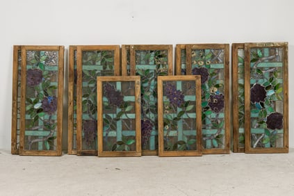 Set of 12 English Arts and Crafts Period Stained Glass Panels