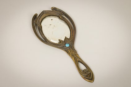Paul Fallot (Attrib), Bronze Art Nouveau Hand Mirror