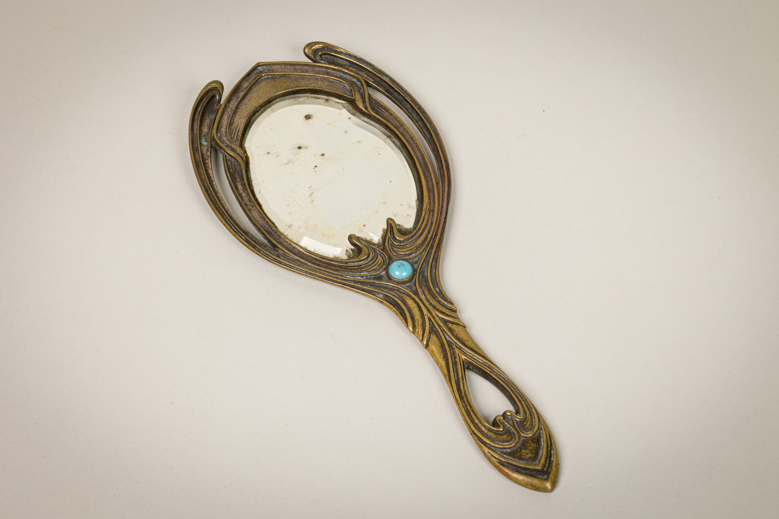 Paul Fallot (Attrib), Bronze Art Nouveau Hand Mirror