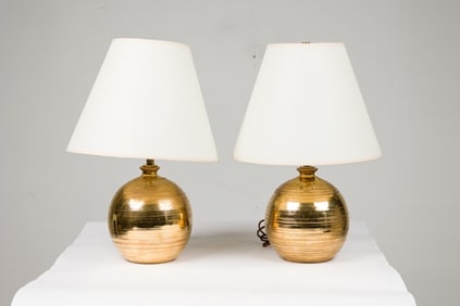 Bitossi, (2) Golden Glazed 'B072G' Ceramic Lamps