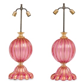 Archimede Seguso, Pair Murano Table Lamps