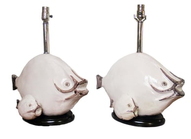 Ivo De Santis, Pair Glazed Ceramic Fish Lamps