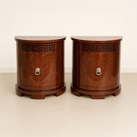 Samuel Marx, Pair Demilune Commodes, Signed
