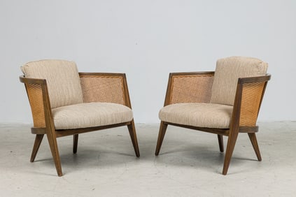 Harvey Probber, Pair Cane-Back Tub Chairs