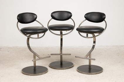 Dia, (3) Chrome And Leather Barstools