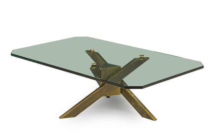 Milo Baughman Style, Brass Tripod Coffee Table