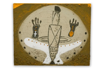 Ouattara Watts, Oil On Boxcrate Panel, 1993