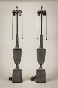 Stephen Mckay, Pair Painted Wood Lamps