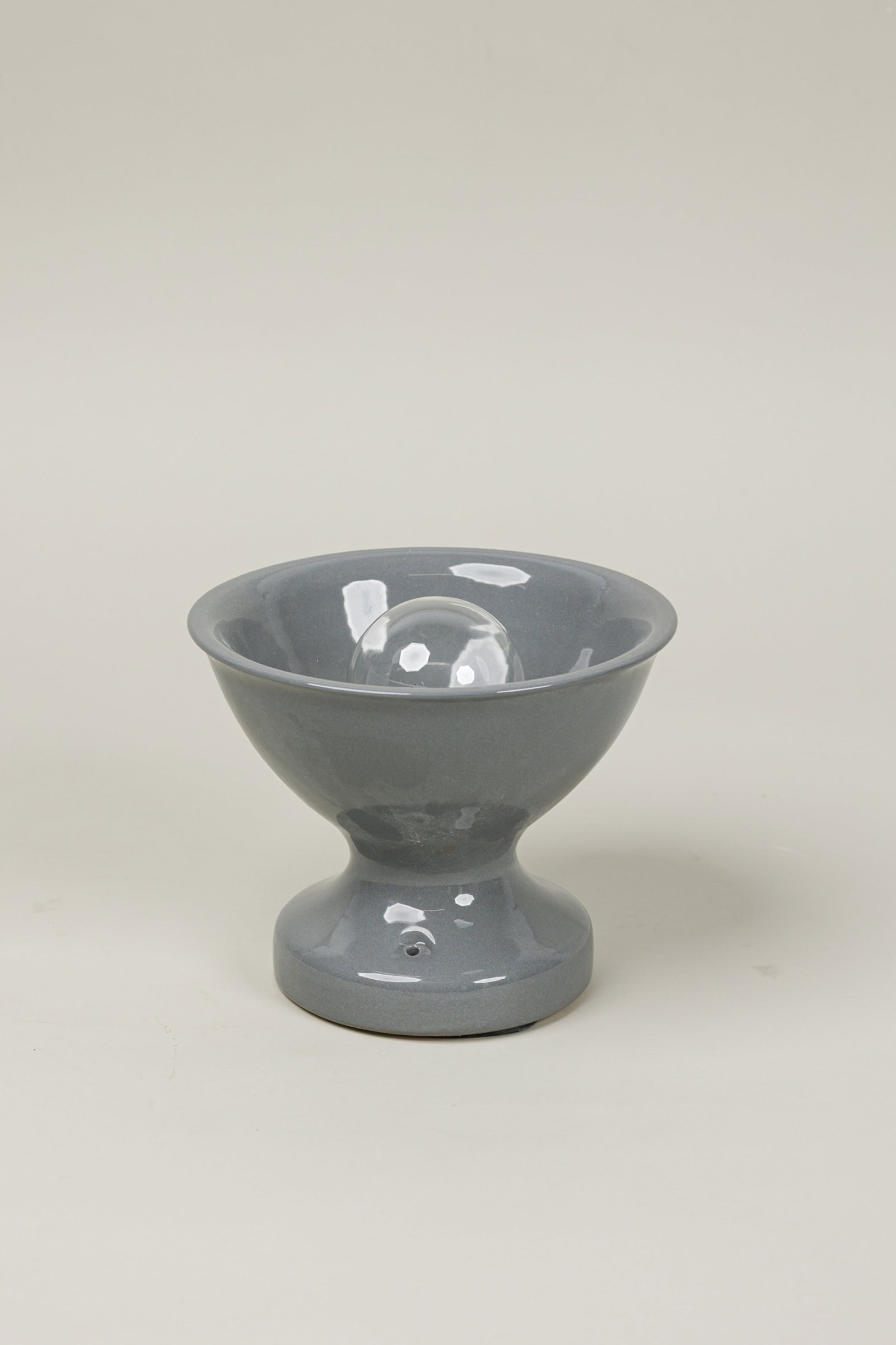 Schoolhouse Alabax Large Surface Mount Fixture: c.1951/2000s, USA, General Electric (attrib), hand glazed, trimmed cast, tulip-like body with one socket with hardwares to hang and wired, labeled 'Schoolhouse Electric Supply & Co.', 7"h x 9" (dia) P