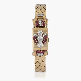 Retro Ruby and Diamond Gold Watch.