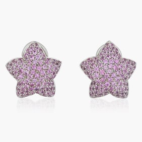 Pink Sapphire Puffy Star Earrings