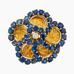 Cartier Vintage Gold, Sapphire And Diamond Pendant Brooch.