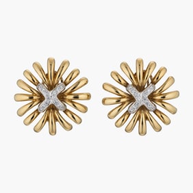 Gold and Diamond Flower Earrings