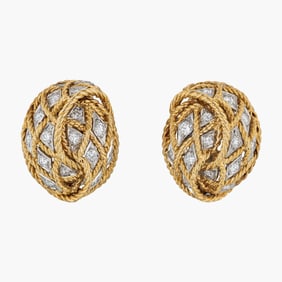 Vintage Rope-Work Gold And Diamond Earrings