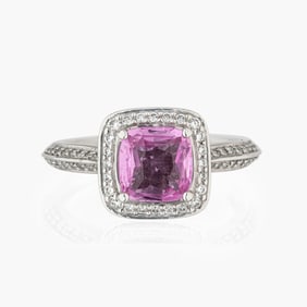 Pink Sapphire and Diamond 18K White Gold Ring