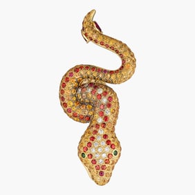 Multi Color Sapphire and Diamond Large Snake Ring