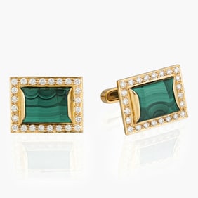 Malachite and Diamond 18K Yellow Gold Cufflinks