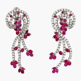 Ruby and Diamond Drop Earrings in 18K White Gold