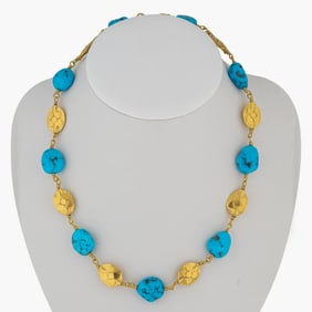Vintage Turquoise 22K Yellow Gold Necklace