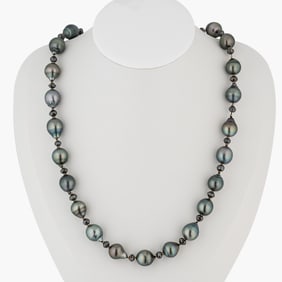 Black Pearls and Black Diamonds Bead Necklace by, Mikimoto