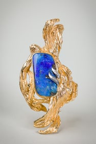 14K Gold, Black Opal And Diamond Brooch