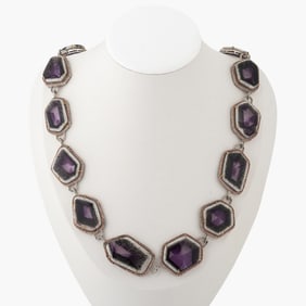 Kiwi Amethyst, Sapphire and Diamond Necklace in 14K Gold and Silver
