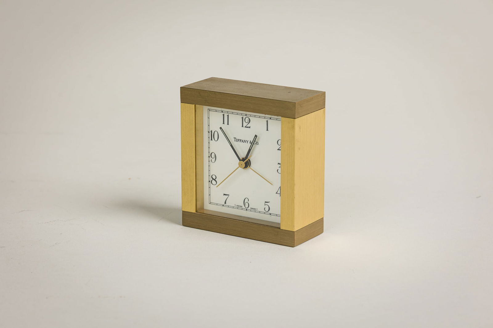 Tiffany & Co. gilt brass square travel desk clock (1 of 9)