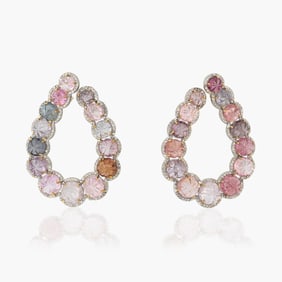 Hand carved Burma Spinel and Diamond Earrings in Silver and 14K Yellow Gold