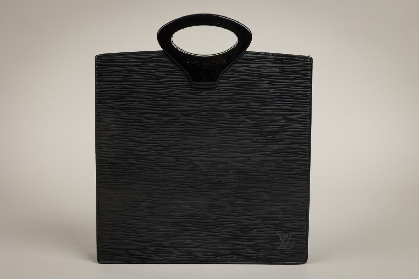 Louis Vuitton Black Epi Ombre Handle Bag: Brand: Louis Vuitton Model: 52102 Material: Epi leather Color: Black Interior: Gray microfiber lining with open pocket Date Code: M10929 (France,2009) Approx. Dimensions: 11" W x 10.75" H x 
