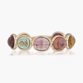 Multi Color Tourmaline Band in 18K Yellow Gold