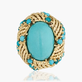 Vintage VintageTurquoise 18K Yellow Gold Ropework Ring