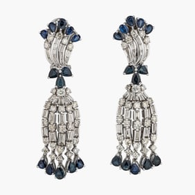 Vintage Sapphire And Diamond Earrings In 18K White Gold