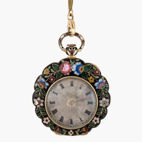 Antique Jean Francois Bautte @ Co. Pocket Watch With Key Wind In 18K Yellow Gold And Enamel Case