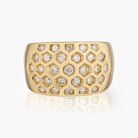 Diamond Honeycomb Ring in 18K Yellow Gold