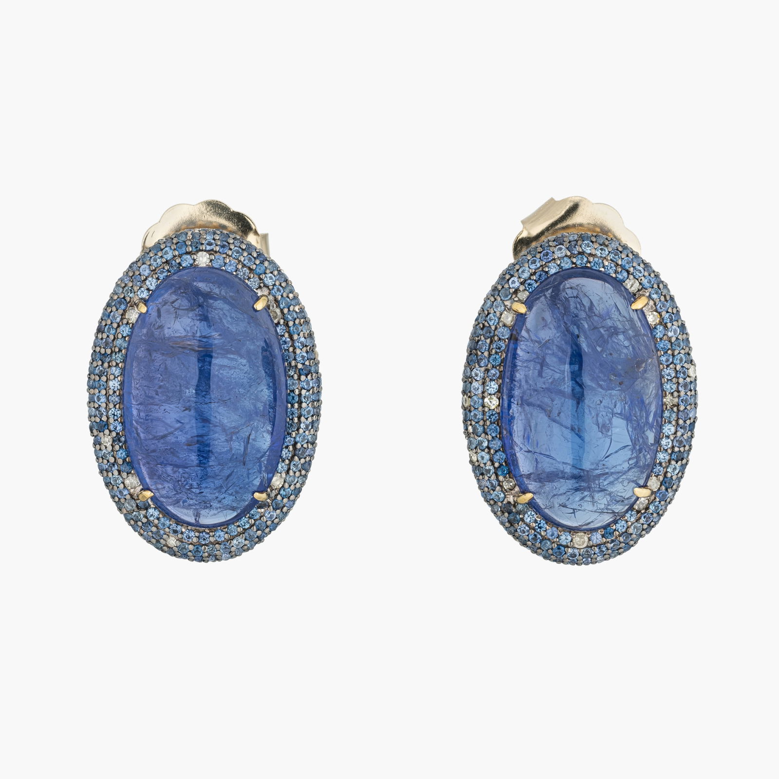 Tanzanite Cabs, Sapphire and Diamond Earrings in Silver and 14K Yellow Gold (1 of 2)
