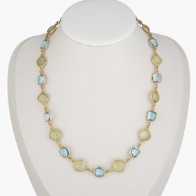 Prehnite  And Blue Topaz Necklace In 18K Yellow Gold