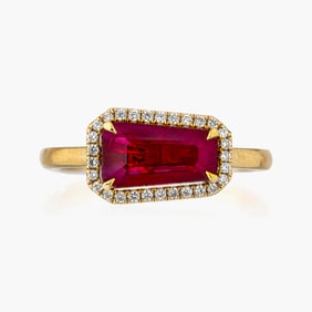2.08 Carats Burma Ruby (heat) and Diamond Ring in 18K Yellow Gold,GIA