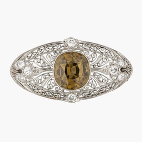 Edwardian Zircon and Diamond Platinum Brooch by Tiffany&Co.