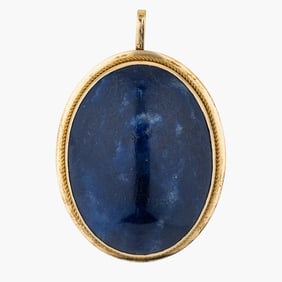 Vintage  Green And Black Onyx 18K Gold Ring And Vintage Sodalite 18K Gold Pendant/Pin