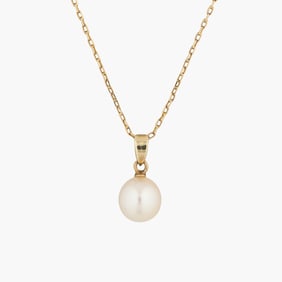 Mikimoto Single Pearl Pendant/Necklace in 14K Yellow Gold