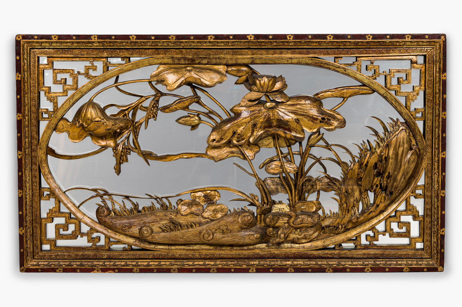 Chinese Qing gilt wood panel converted to mirror (1 of 6)