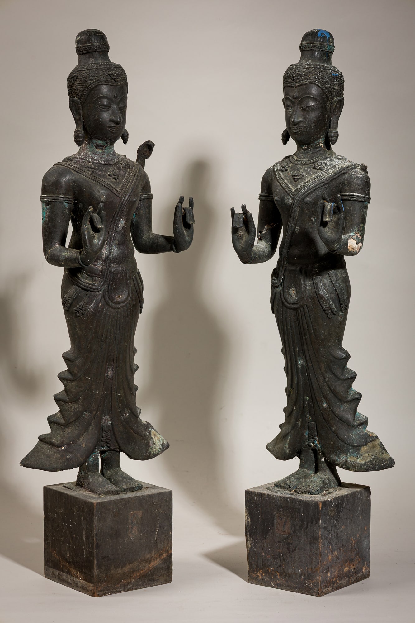 Pair SE Asian bronze standing buddha/bodhisattva (1 of 12)