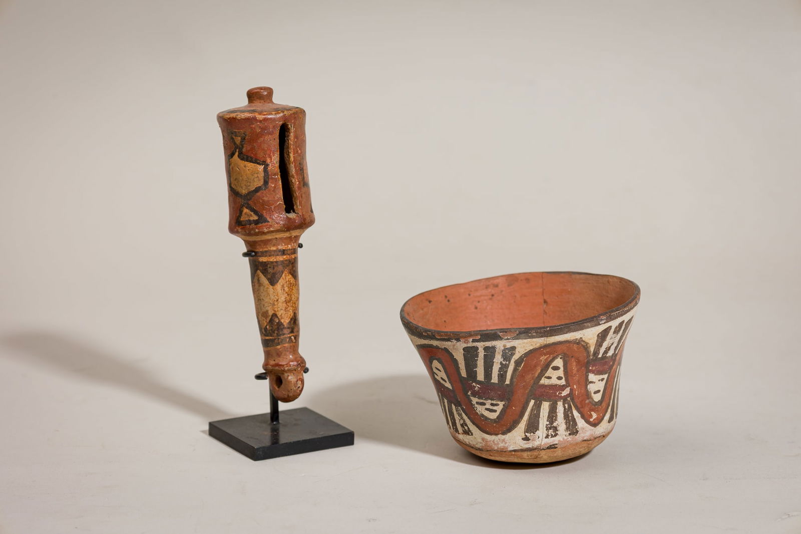 Pre Columbian style clay bowl and rattle instrument (1 of 6)