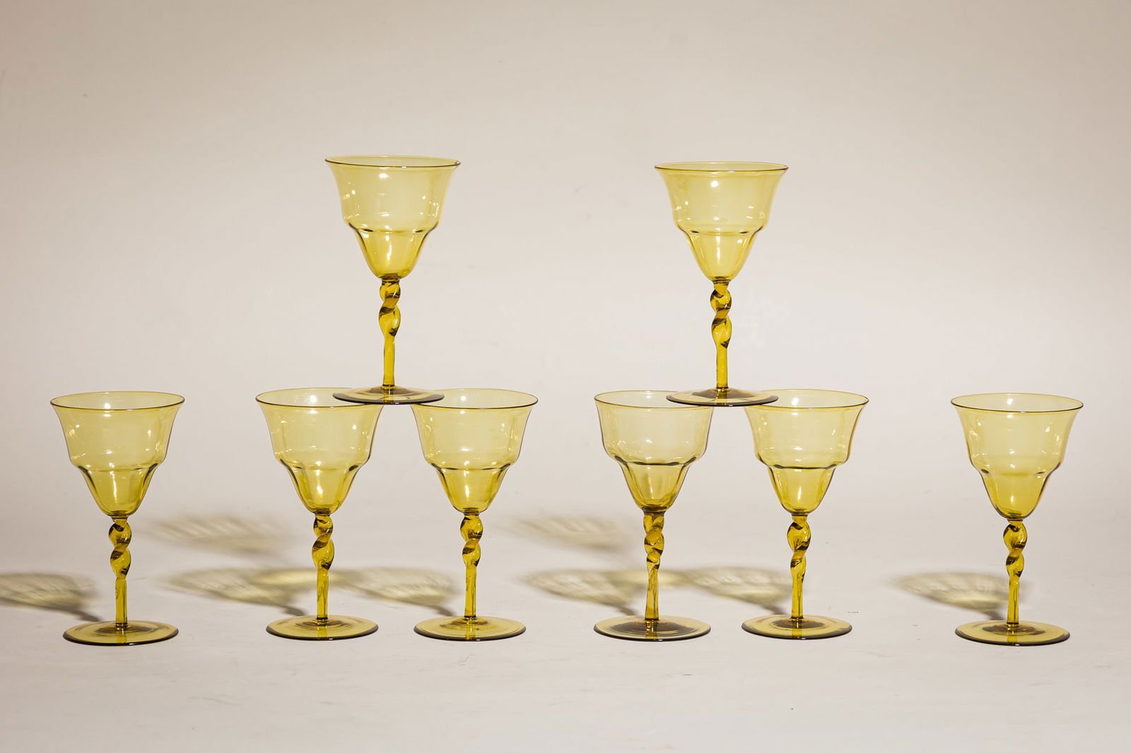 Philip Speakman Webb for James Powell & Sons, (8) Olive Drinking Glasses (1 of 4)